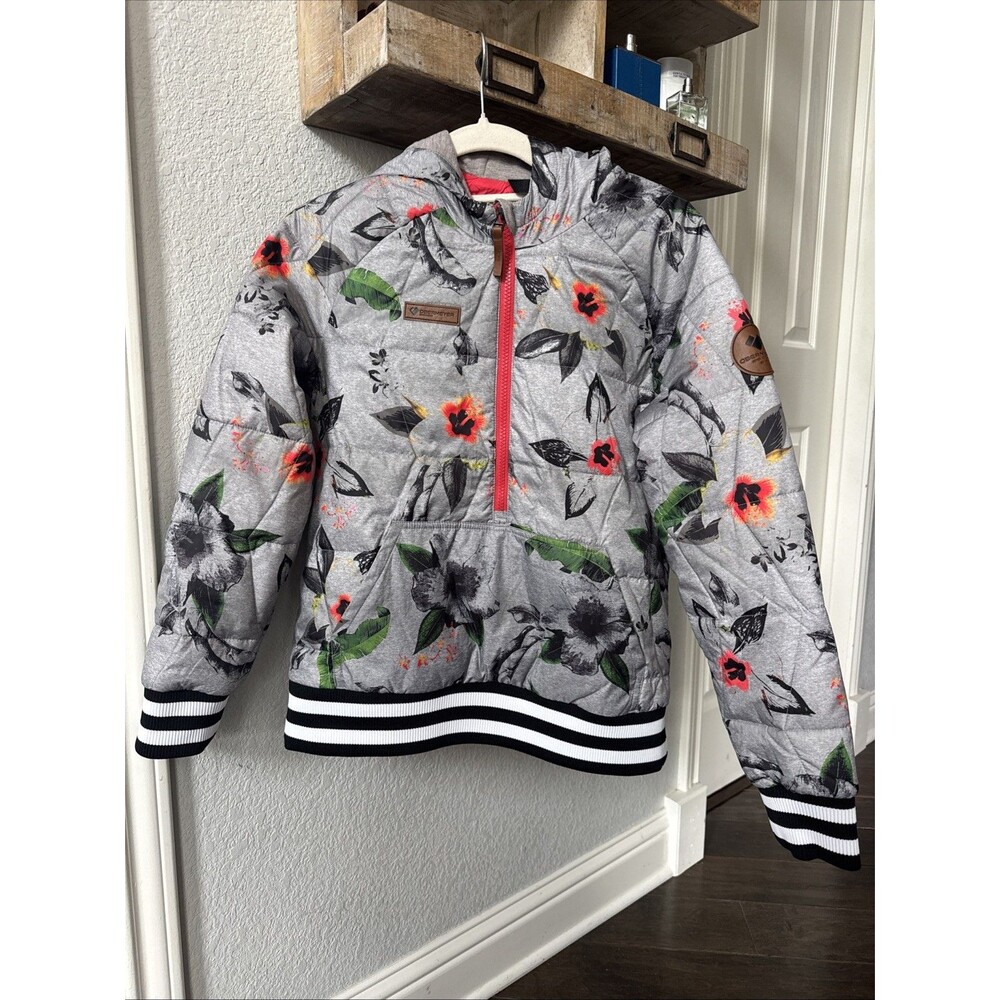 Obermeyer 3/4 Zip Hooded Kids Down Jacket Size M Floral Print
